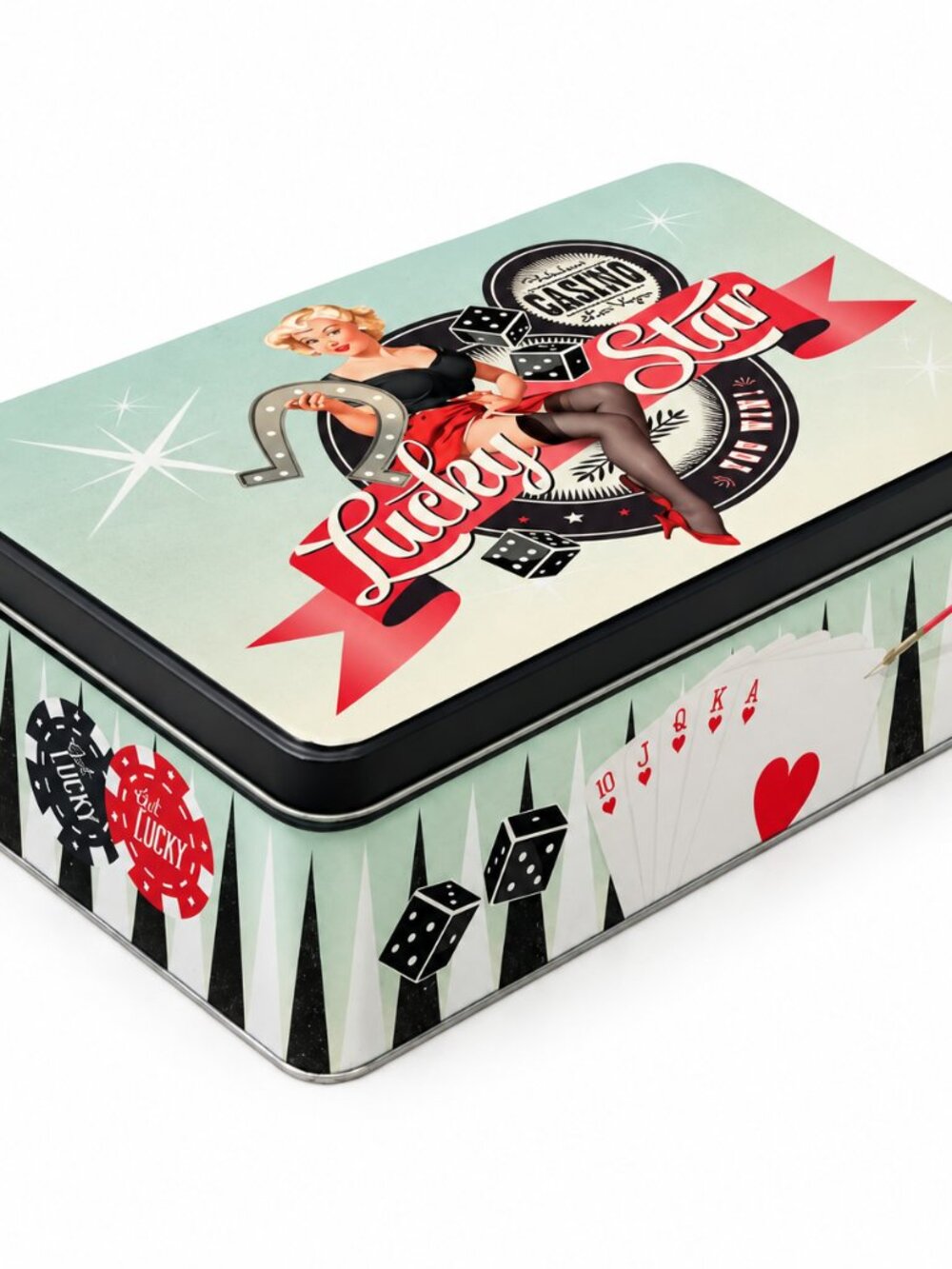 Lucky Star Vintage Casino Storage Tin – Pale Teal